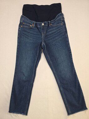 Gap Maternity Vintage Slim Jeans 28 Short Dark Wash Raw Hem Stretch Full Panel